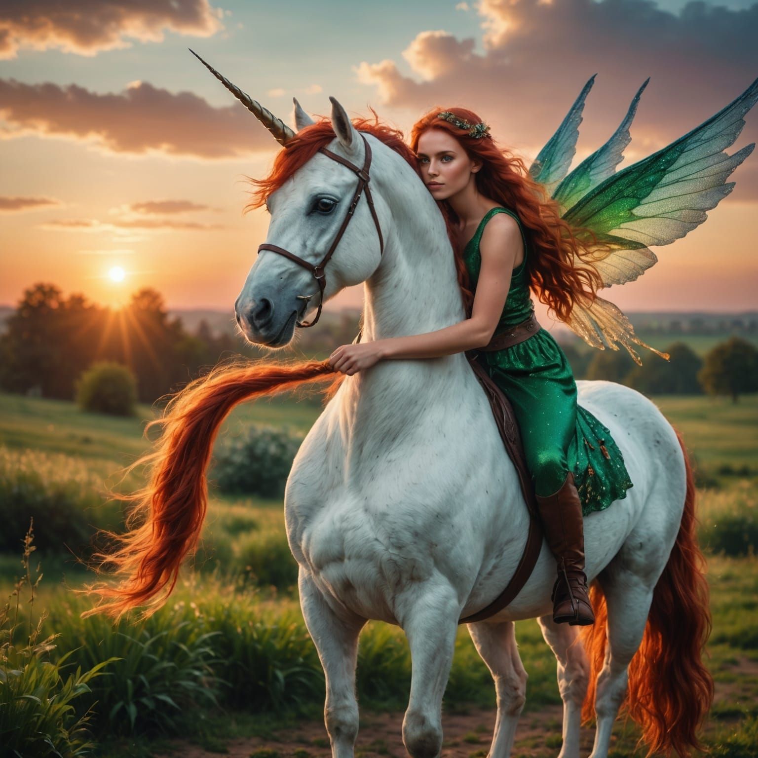 Fairy Unicorn in Sunset Sky: Realistic 8K Photography