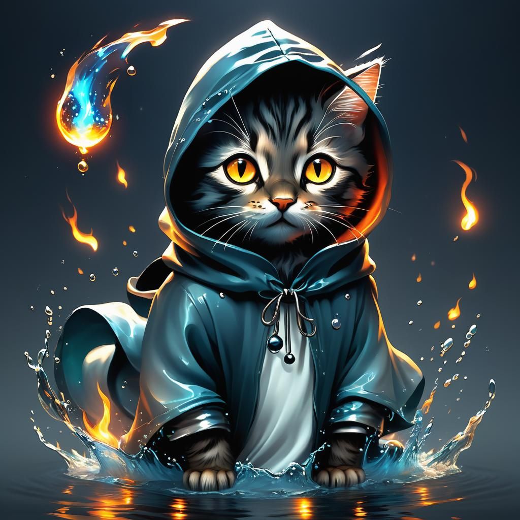 Mystical Kitten Wizard Conjures Cat Silhouette