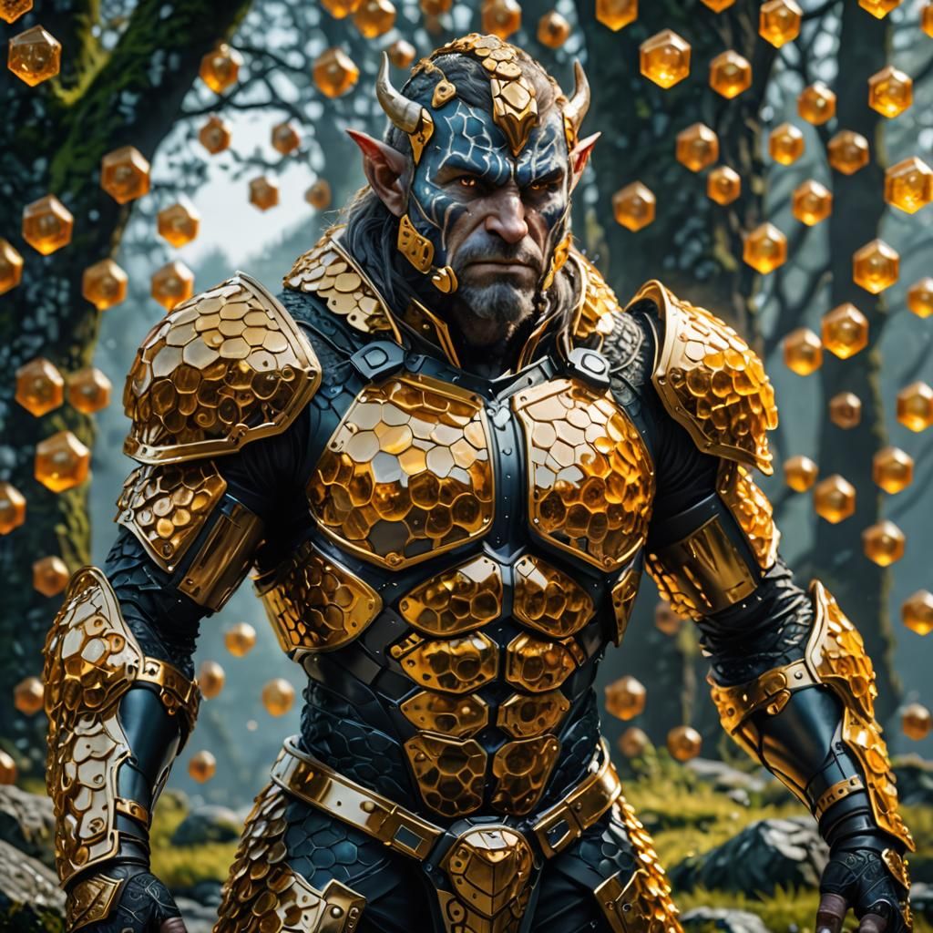 Muscular Firbolg with Honeycomb Armor