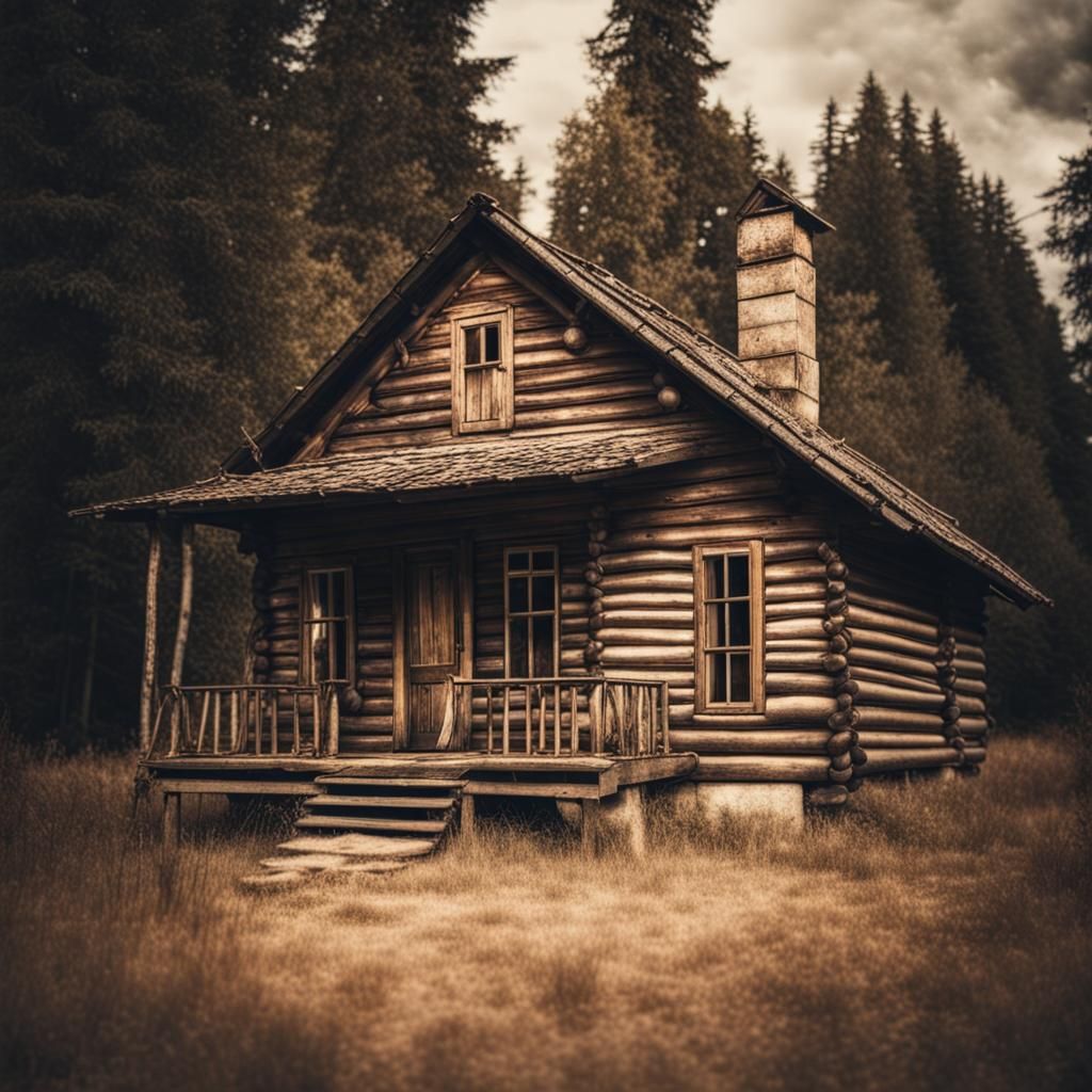 Vintage Cabin Polaroid: Hyperrealistic Atmospheric Shot