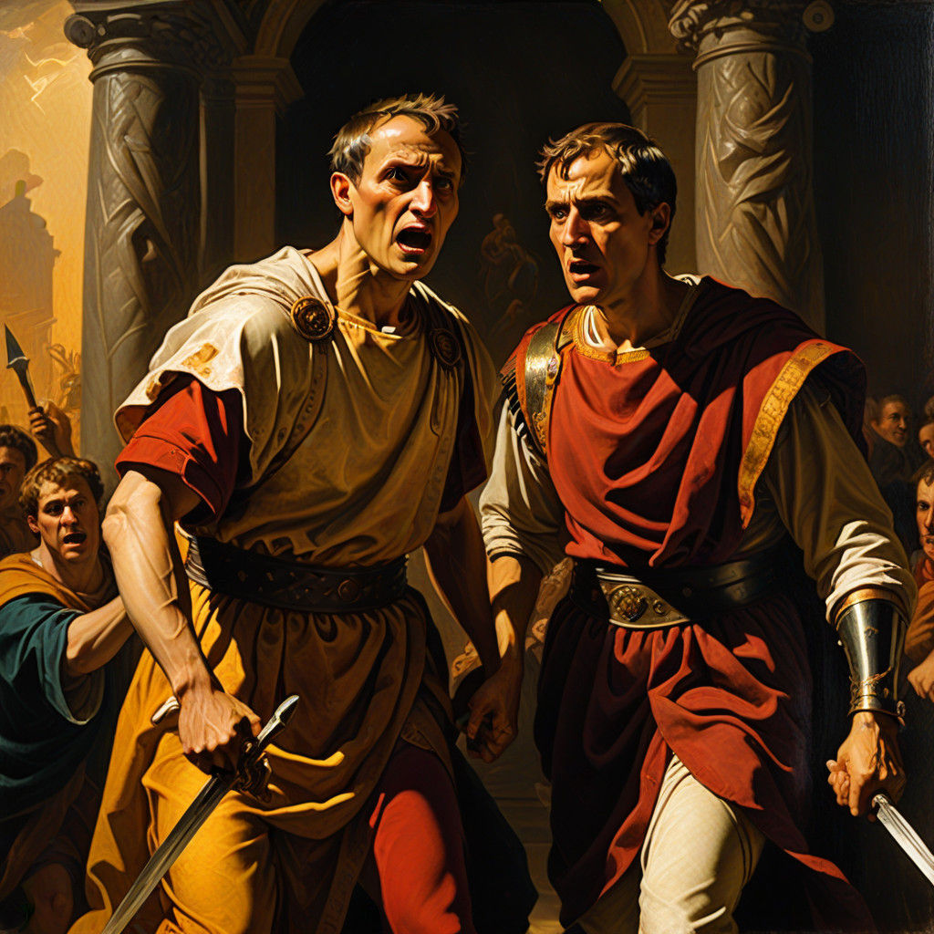 Julius Caesar's Assassination in Baroque Oil Painting