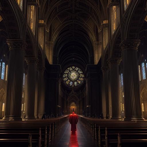 Monk Reads Ancient Book in Ornate Cathedral