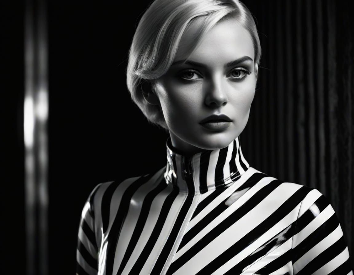 Sultry Black and White Cat Suit Portrait in Film Noir Style