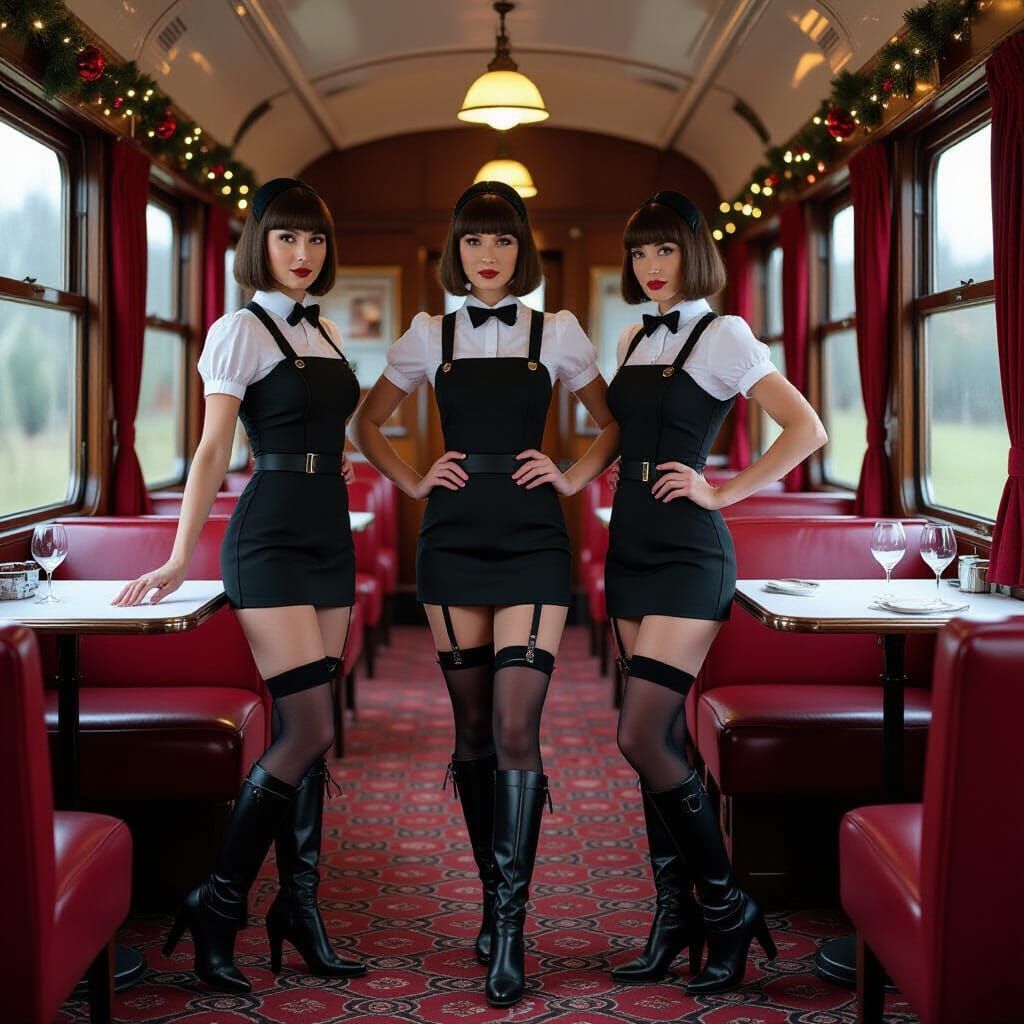Elegant Waitresses in Train Dining Car