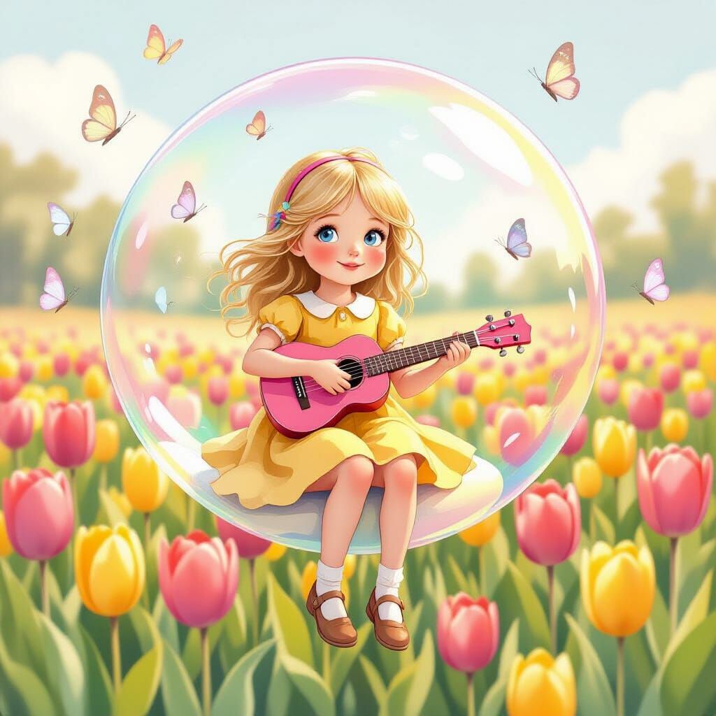 Dutch Girl on Soap Bubble in Watercolor Style