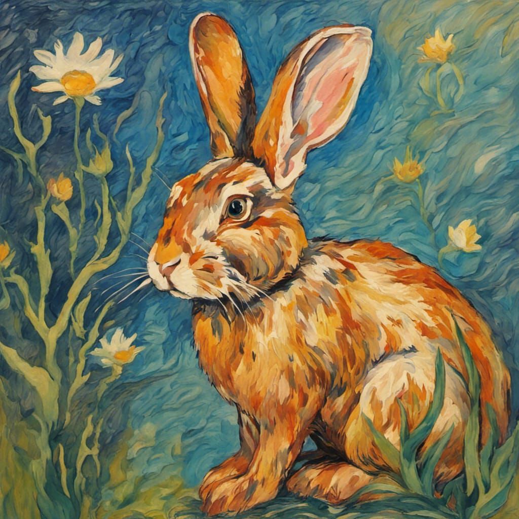 Art Nouveau Rabbit as Impasto Gouache Painting
