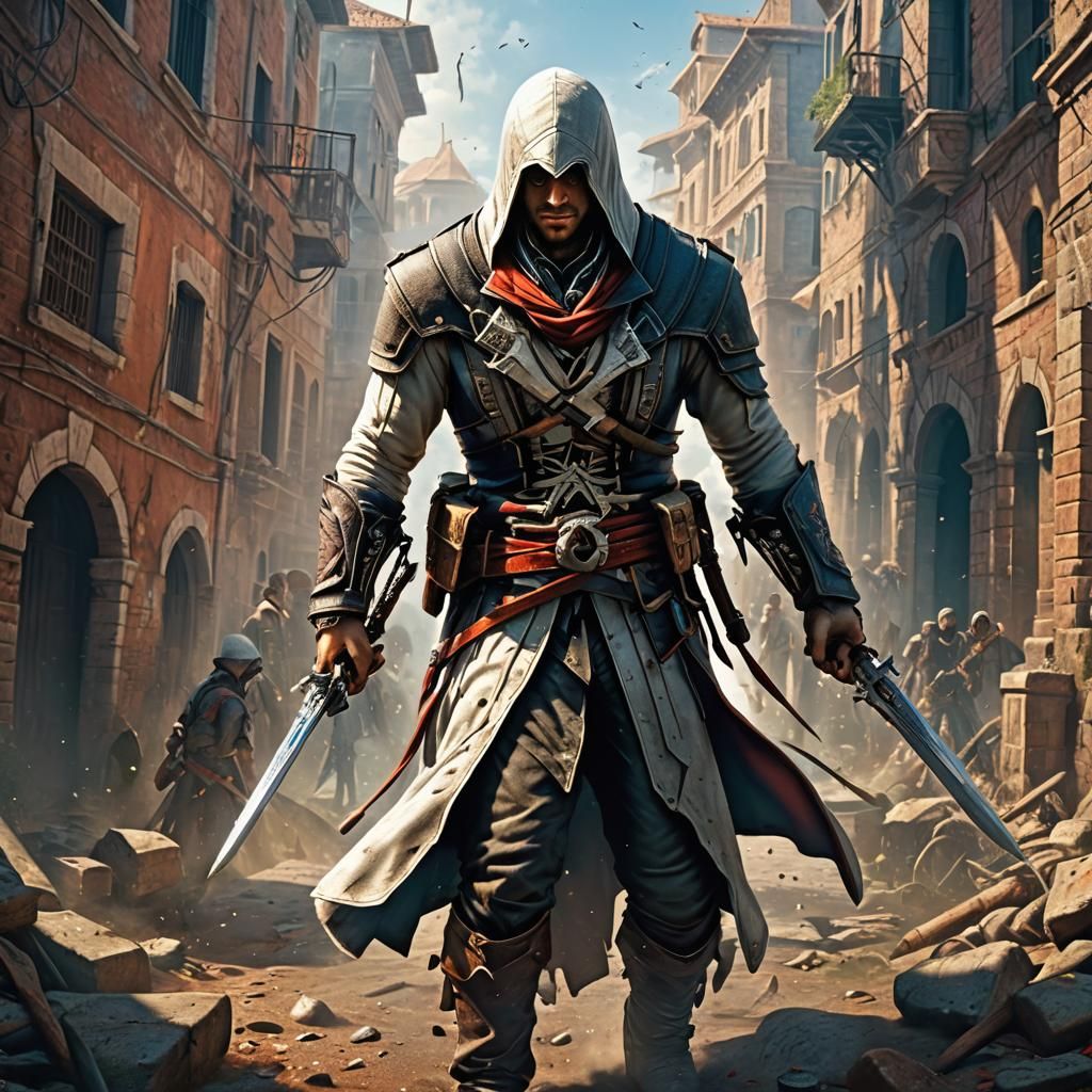 Hyperrealistic Assassin's Creed Character Splash Art
