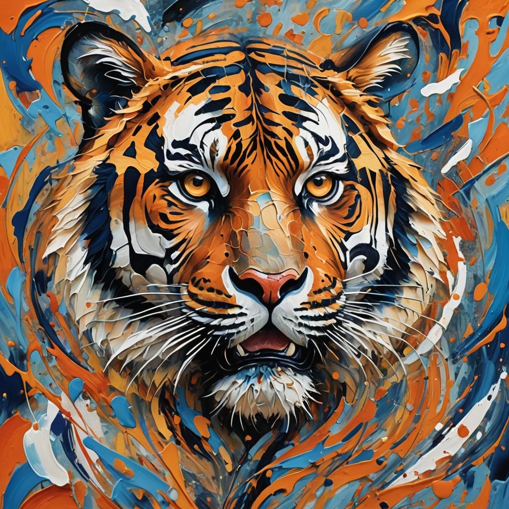 Abstract Tiger Face in Expressionist Style
