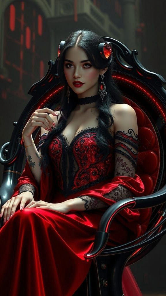 Anime-Style Vampire Queen in Elegant Red Attire