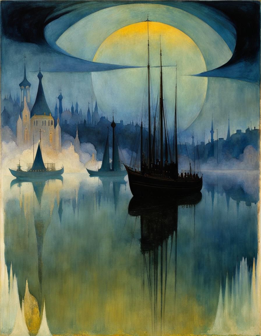 Surreal Art Nouveau Dream in Gouache Style