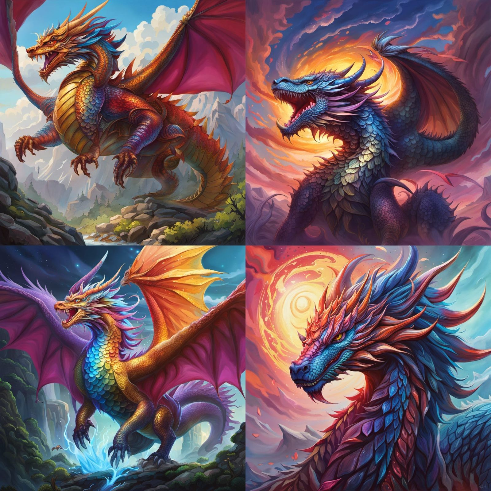 Rainbow Dragon Emperor Protects Dragonlings: Digital Art