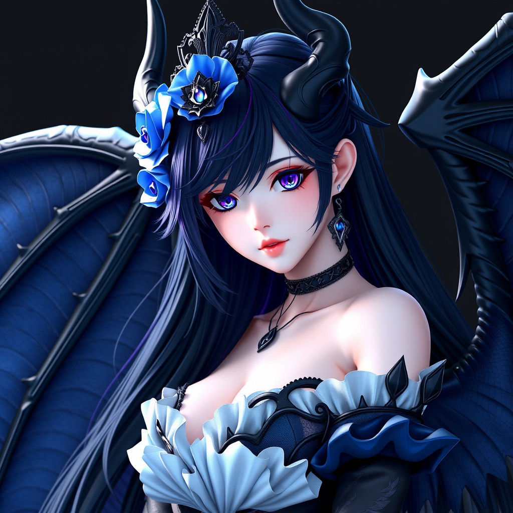 Rose Queen with Dragon Wings in Anime Style