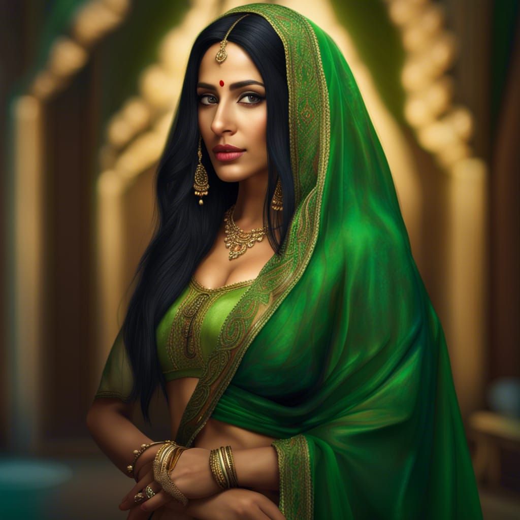 Beautiful Punjabi Woman in Green Lehenga: 8K Photo