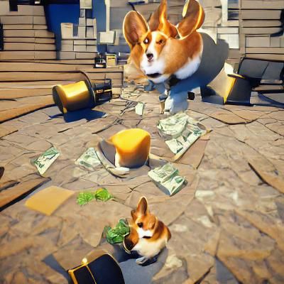 Happy Corgi Boss with Money in 3D Render