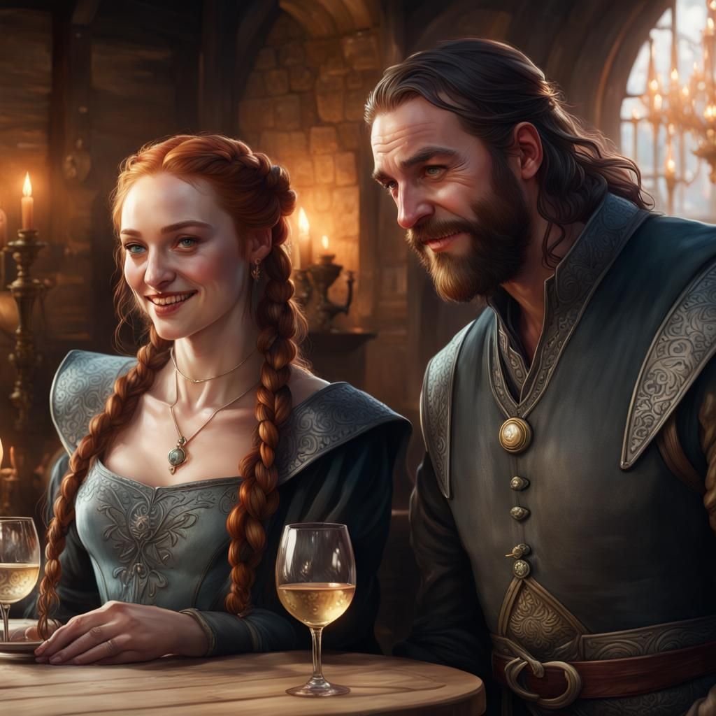 Sansa and Sandor at a Tavern, Hyperdetailed Portrait