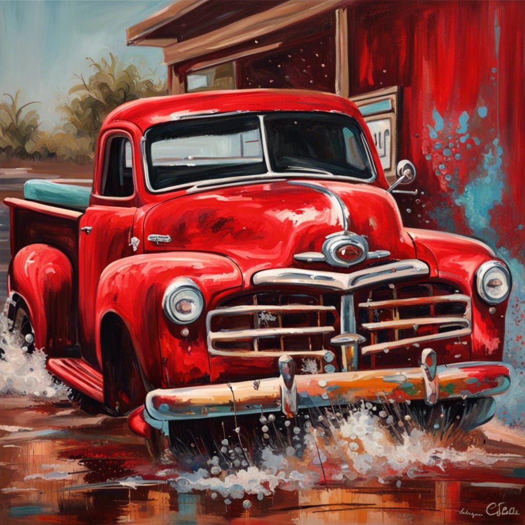 Studebaker Pickup Truck on Route 66 as Oil Painting