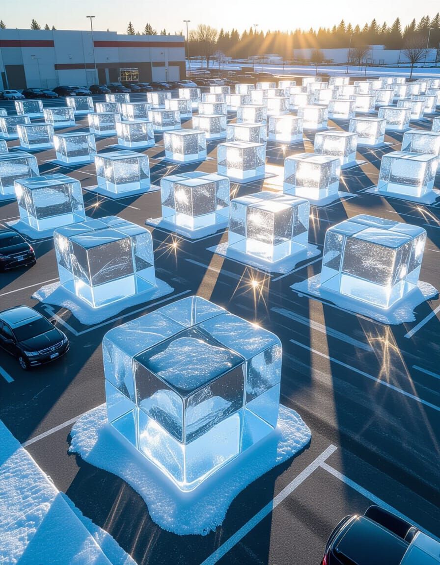 Surreal Frozen Home Depot Parking Lot in Sunlight