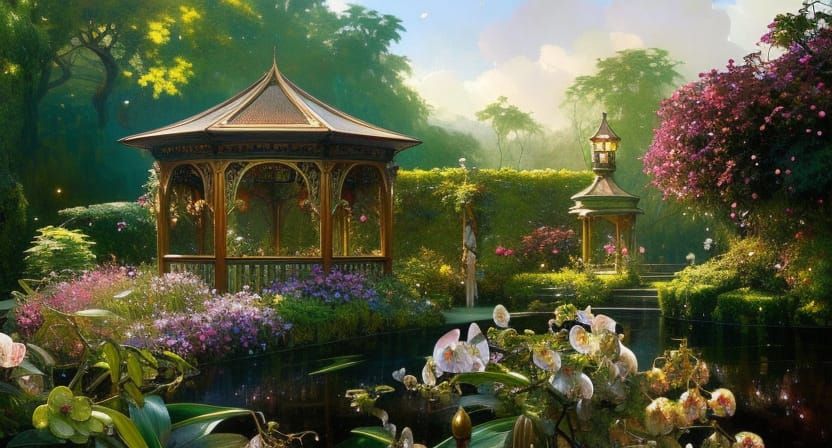 Magical Garden Gazebo: Dark Fantasy Concept Art