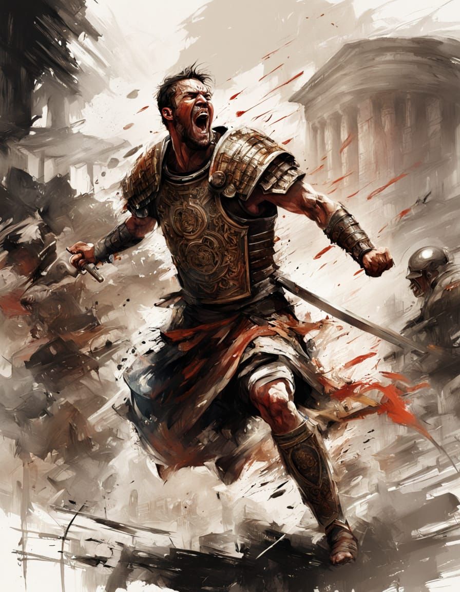 Ancient Roman Gladiator Charging into Battle in a Hyperreali...