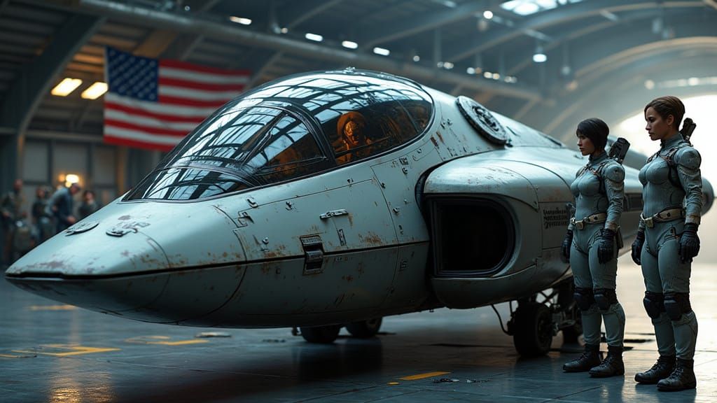 Futuristic Spacecraft Launch Preparation in Hangar