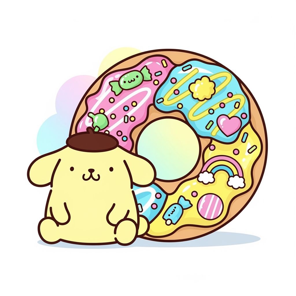 Pompompurin and Donut in Japanese Pop Art Style