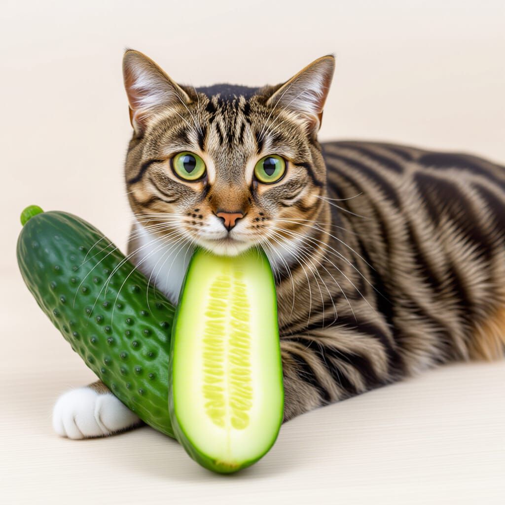 Playful Cats Interacting with Cucumbers
