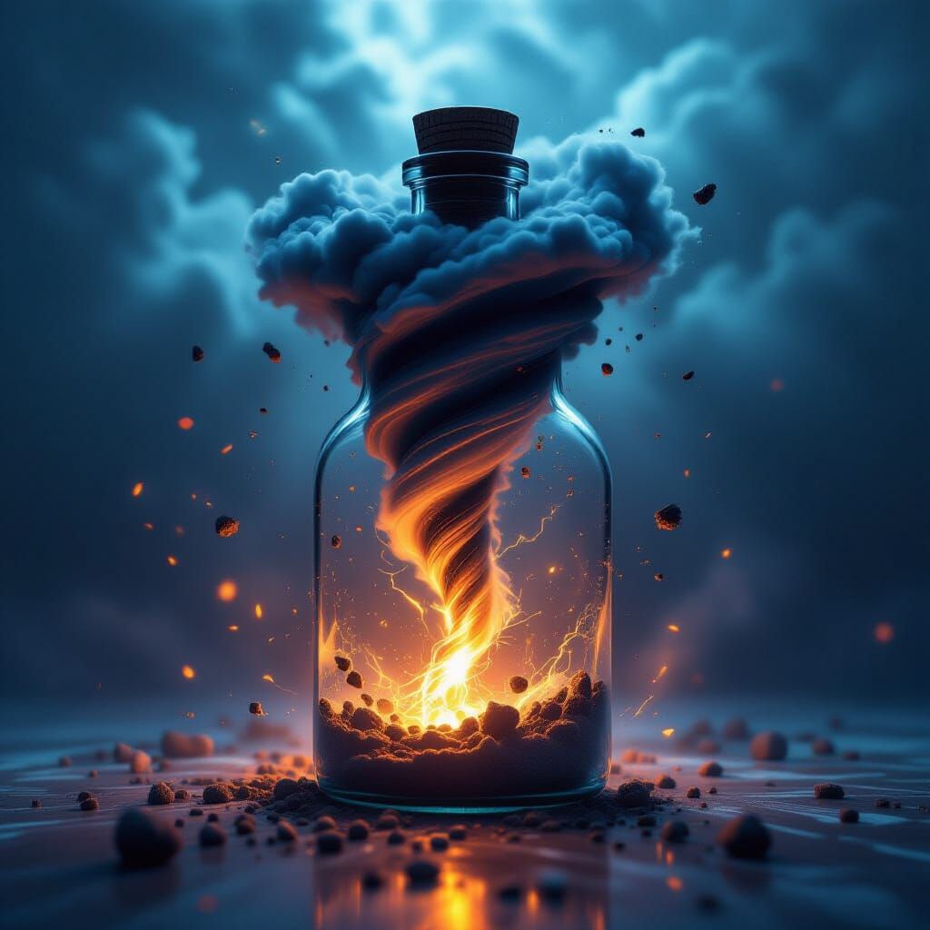 Miniature Tornado Trapped in Glass Bottle