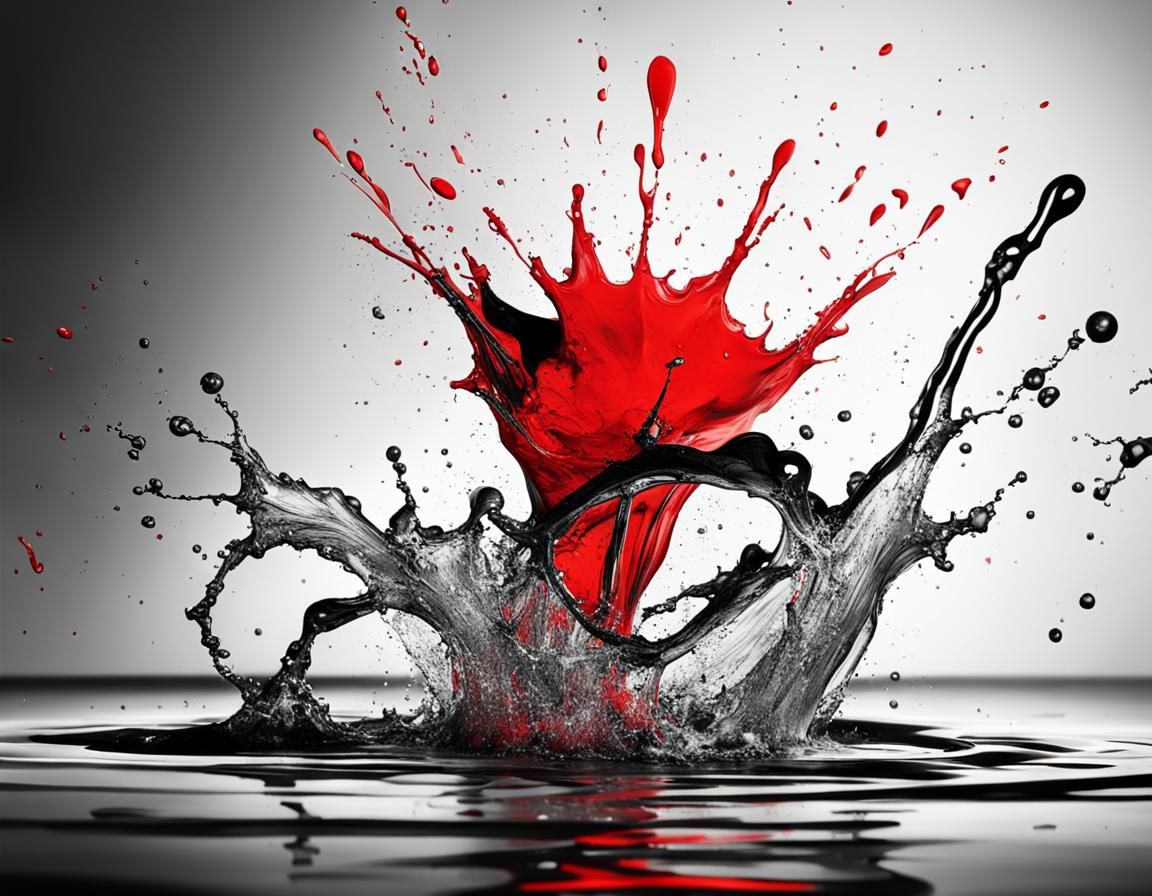 Monochrome Splash Art with Vivid Red Accent