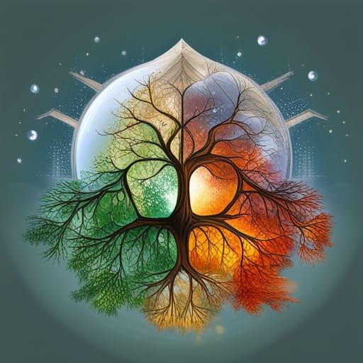 Four Seasons Tree in Crystal Moon Sculpture