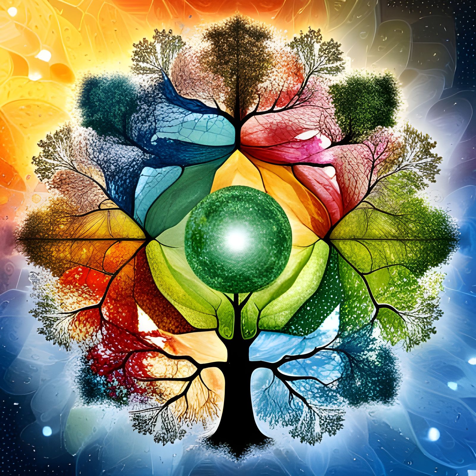 Four Seasons Tree in Crystal Moon Sculpture