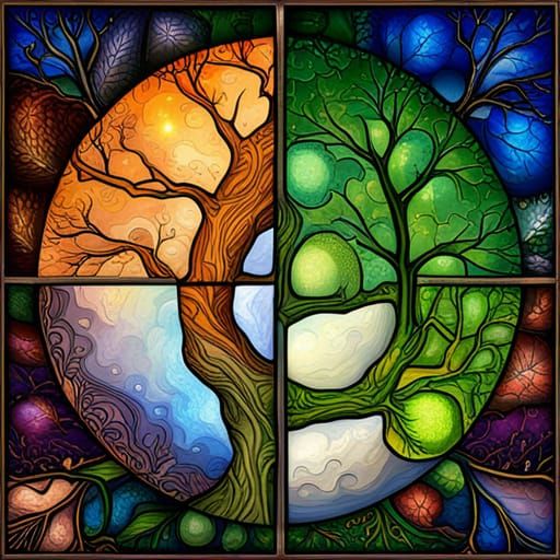 Four Seasons Tree in Blown Glass Style