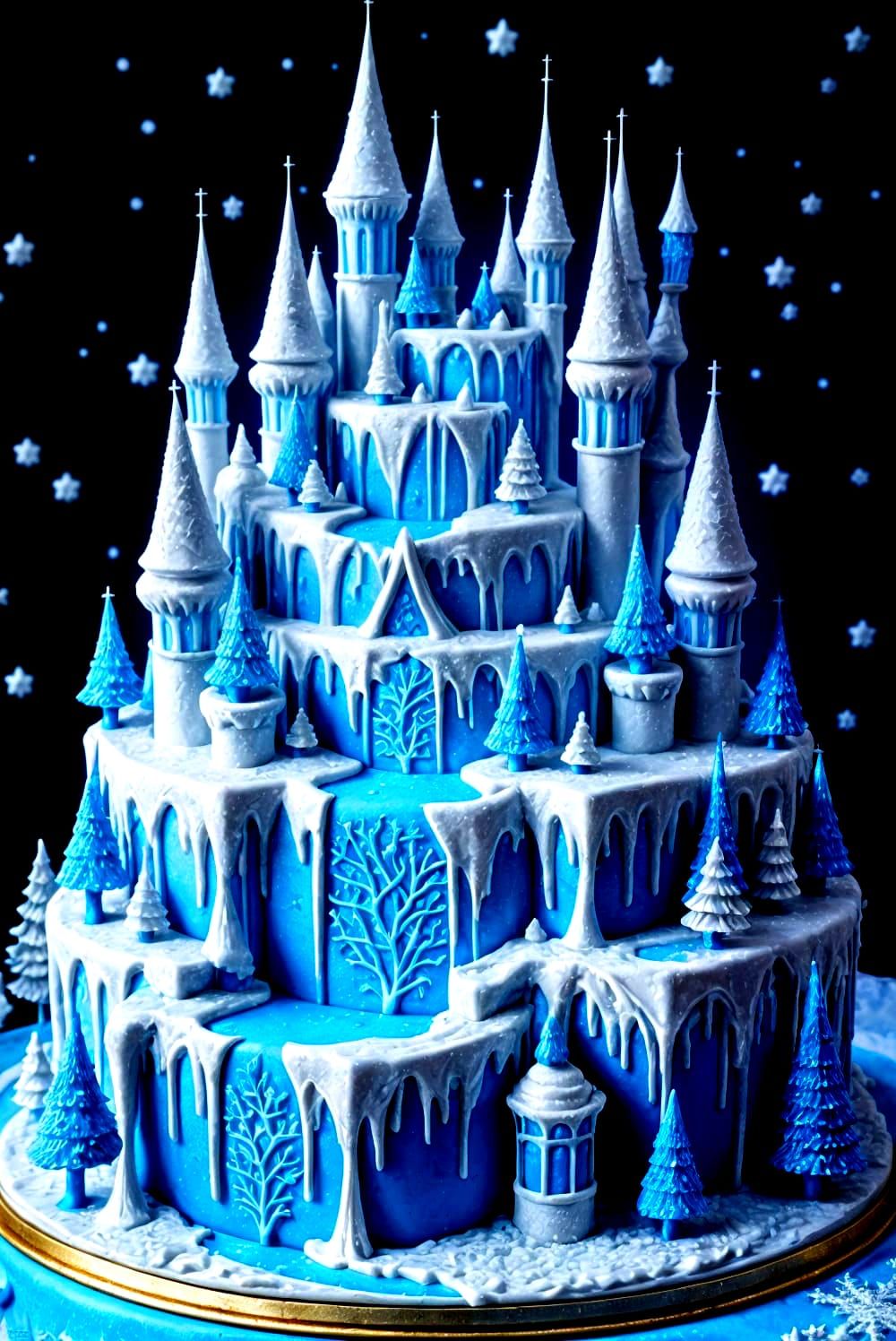 Frozen Style Christmas Castle Cake - 3D Buttercream Art