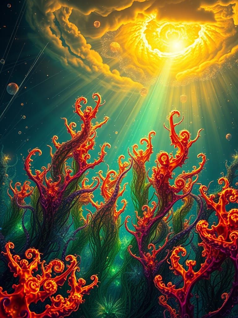 Iridescent Seaweed and Kelp with Emerald Light