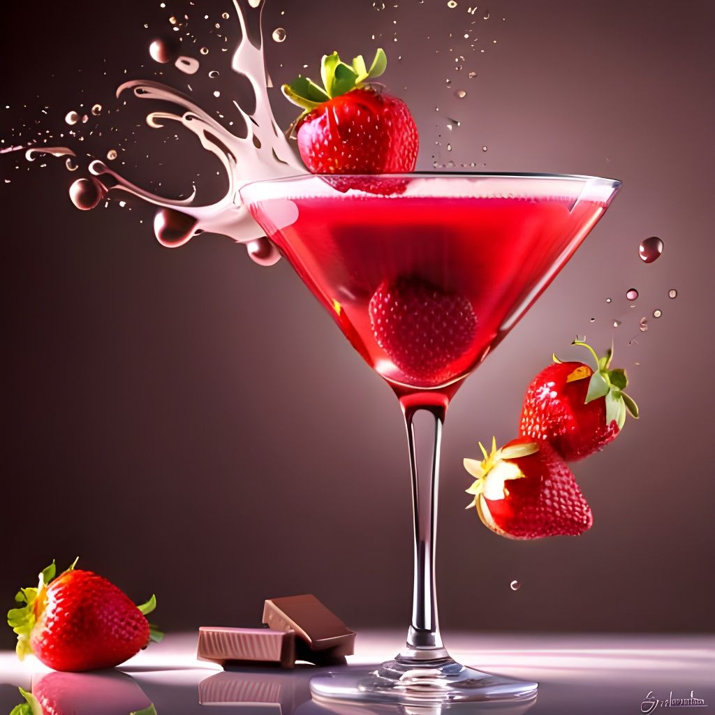 Strawberry Martini with Fractal Background