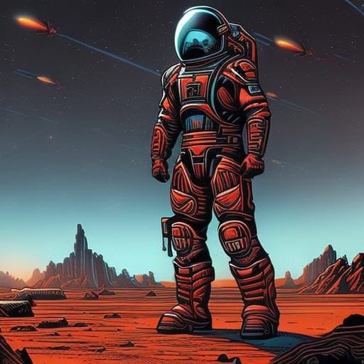 Spacesuit on Mars in Comic Book Art Style