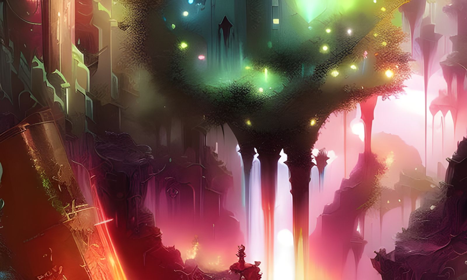 Glowing Tree of Magic in Dark Rainbow Colors