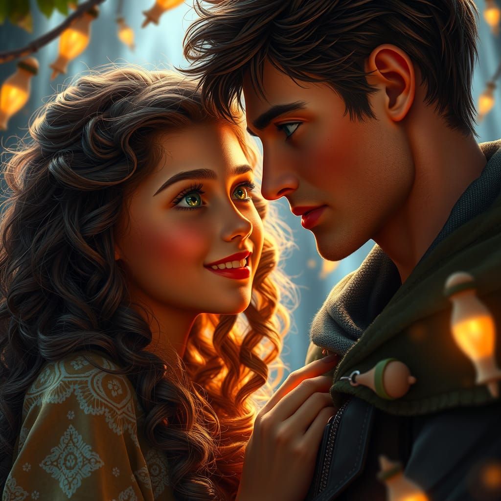 Romantic Teenage Gaze in Whimsical Digital Painting