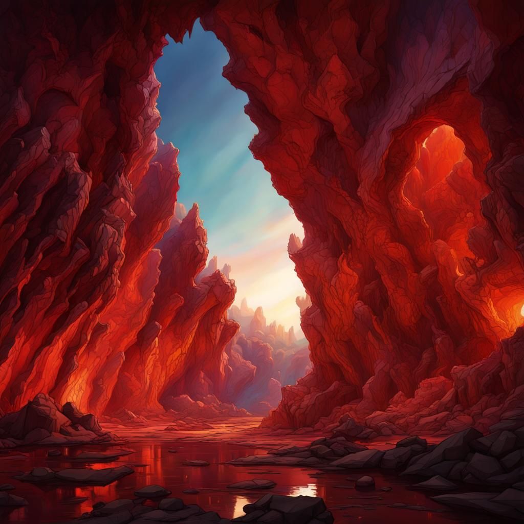 Mineral Caverns at Sunset in Hyperrealistic Style