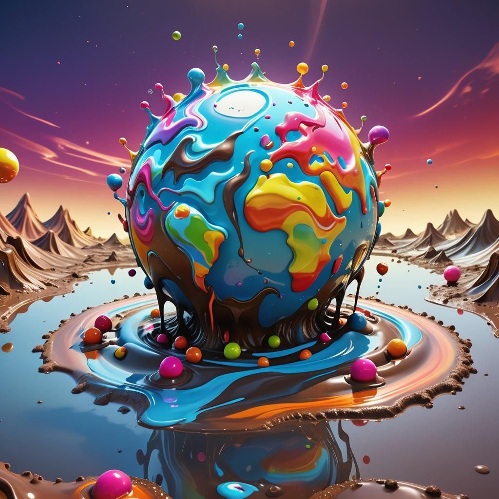 Liquid Mud Earth Elemental Dancing in Surreal Candyland