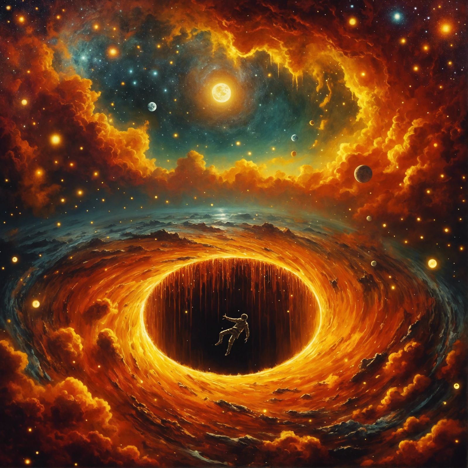 Melancholic Suspension in Surreal Macabre Landscape