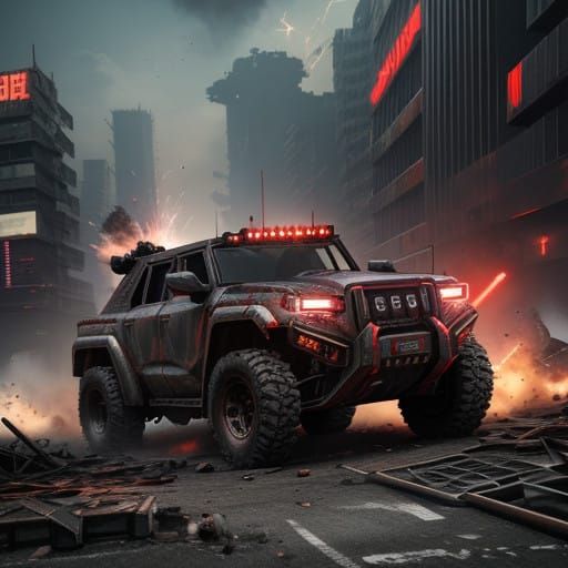Cyberpunk dystopian armored vehicle - free generated DreamShaper v8
