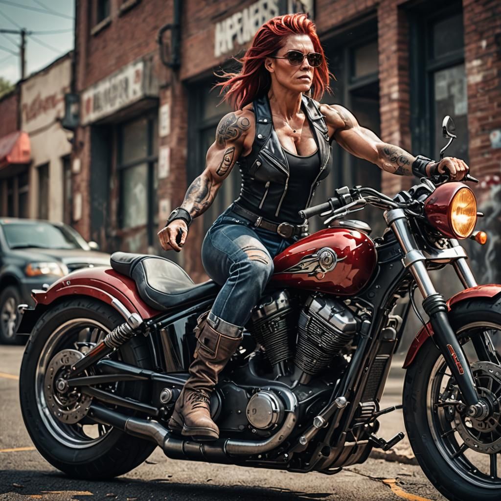 Ripped Biker Portrait: Hyperrealistic Adventure