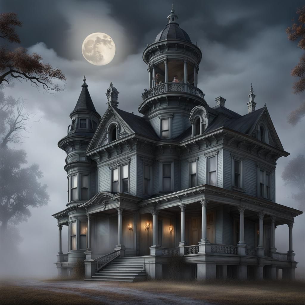 Haunted Victorian Mansion on a Misty Night