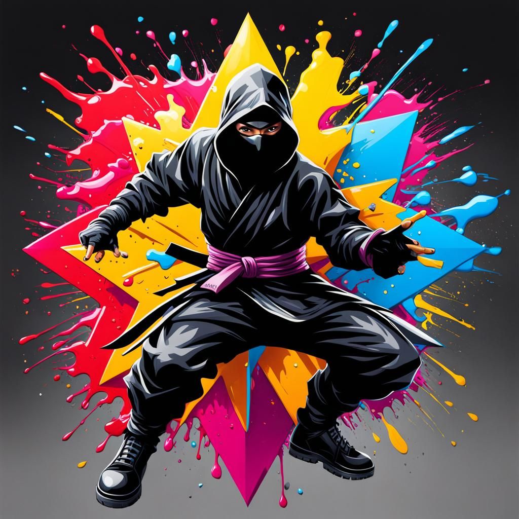 Ninja Shuriken Graffiti Art in Street Art Style
