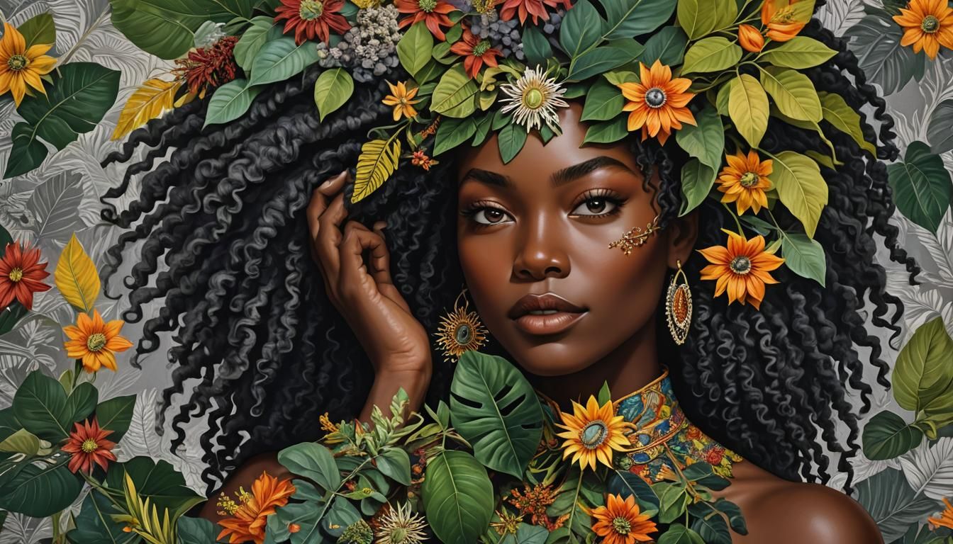 Stunning Melanin Woman Portrait in Maximalist Style