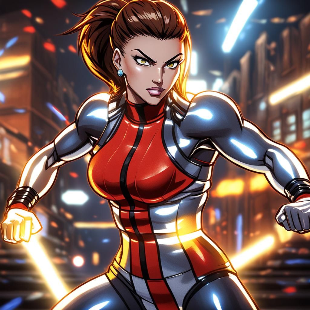 Female Bodybuilder as KOF Character in Anime Style