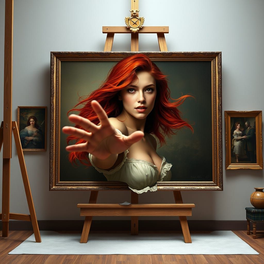 Woman Escapes Canvas in Dynamic Studio Art