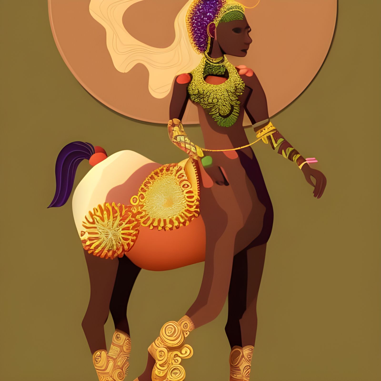 Elegant African Centaur Queen with Floral Adornments