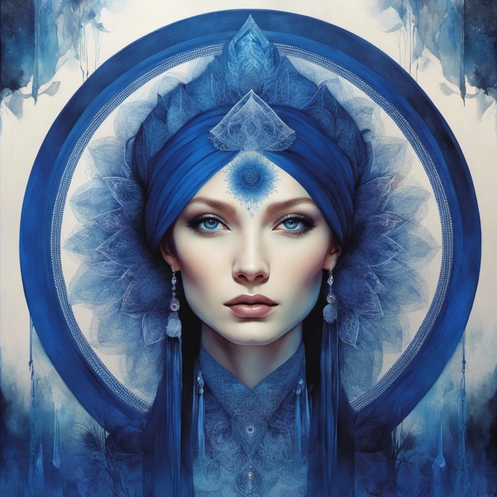 Detailed Indigo Mandala Art Illustration