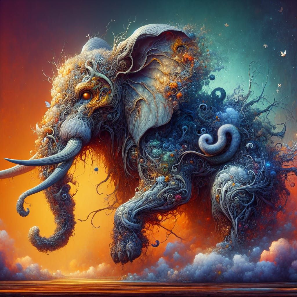 Elephant-Mouse Fusion: Detailed Matte Painting in 8K